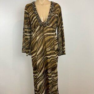St. John Swim Women's Cover Up Maxi Dress Semi Sheer Beaded V Neckline Size S